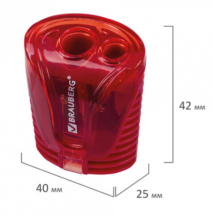 Точилка BRAUBERG "Cell Dual", 2 отверстия для чернографитных карандашей (в том числе утолщенных), с контейнером, корпус ассорти, 228435