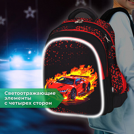 Рюкзак BRAUBERG KIDS MIND с пеналом в комплекте, 2 отделения, "Fiery Road", 40х28х18 см, 273177