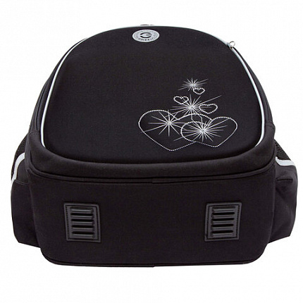 Ранец GRIZZLY анатомическая спинка, c брелоком, для девочек, "HEARTS", чёрный 36х28х20 см, RAz-586-5/1