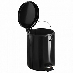 Ведро мусорное с педалью 5 литров "Classic", ЧЕРНОЕ ГЛЯНЦЕВОЕ, металлическое, со съемным внутренним ведром, LAIMA, 604943