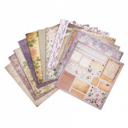 Бумага для скрапбукинга 30х30 см "Винтаж", двусторонняя, 12 листов, 12 дизайнов, 180 г/м2, ОСТРОВ СОКРОВИЩ, 662766