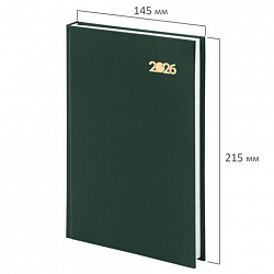 Ежедневник датированный 2026 145х215 мм, А5, STAFF, обложка бумвинил, зелёный, 117308