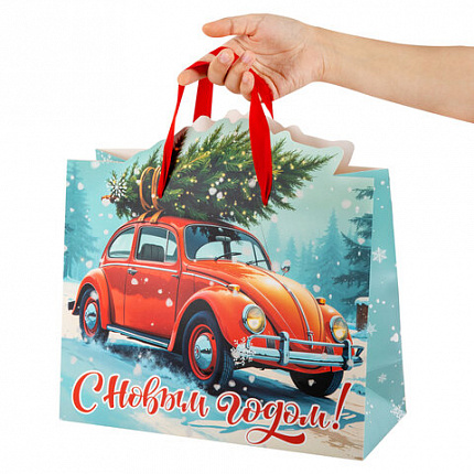 Пакет подарочный (1 шт.) новогодний, 26х13х32 см "Без границ" ассорти, ламинация, ЗОЛОТАЯ СКАЗКА, 592439