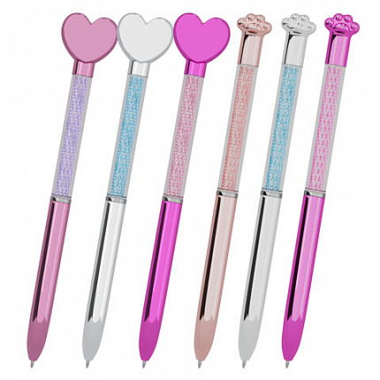 Ручка поворотная с топпером шариковая FUNSTER "SHINY HEART&PAW", СИНЯЯ, ассорти, пишущий узел 0,7 мм, 144519