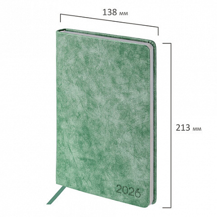 Ежедневник датированный 2026 А5 138х213 мм, BRAUBERG "Ice", под кожу, темно-зеленый, 117391