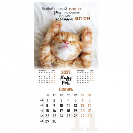 Календарь настенный перекидной 2027г, BRAUBERG, 12 листов, 28,5х28,5см, "Смешные котики", 118430