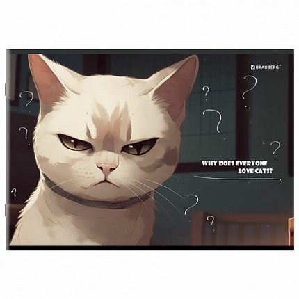 Альбом для рисования А4, 40 листов, скоба, обложка картон, BRAUBERG, 203х288 мм, "Суровые коты" (4 вида), 107115