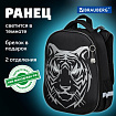 Ранец BRAUBERG SHINY, 2 отделения, с брелком, "Tiger", СВЕТЯЩИЙСЯ РИСУНОК, 38х28х14 см, 270698