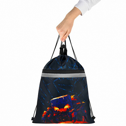 Мешок для обуви BRAUBERG, с петлей, светоотражающая полоса, 2 отделения, 46х36 см, "Fire spider", 273450