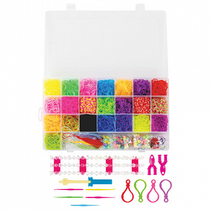 Набор резинок для плетения украшений 8 000 шт., 22 цвета, бокс, бусины, станок, BAMBOX (БАМБОКС), 665975