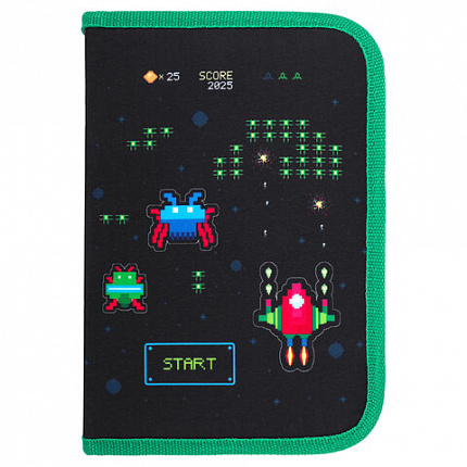 Пенал BRAUBERG с наполнением, 1 отделение, 1 откидная планка, 24 предмета, 21х14 см, "Space strike", 273534