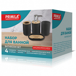 Набор аксессуаров для ванной комнаты, 4 предмета, черный, пластик/бамбук, PRIMILA (ПРИМИЛА), 700121