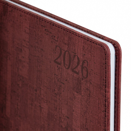 Еженедельник датированный 2026 БОЛЬШОЙ ФОРМАТ 210х297 мм, А4 BRAUBERG "Wood", под кожу, бордо, 117159