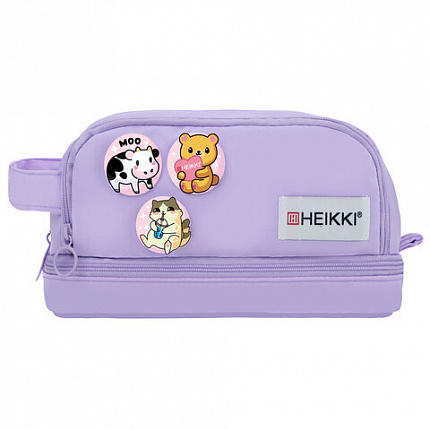 Пенал-органайзер HEIKKI (ХЕЙКИ) с ручкой, значки, 2 отделения, откидная планка, 22x13х10 см, фиолетовый, 273600