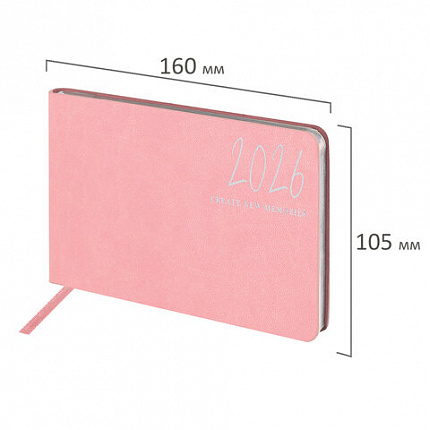 Еженедельник датированный 2026 МАЛЫЙ ФОРМАТ 105х160 мм, А6, BRAUBERG "Blaze", фольга, розовый, 117215