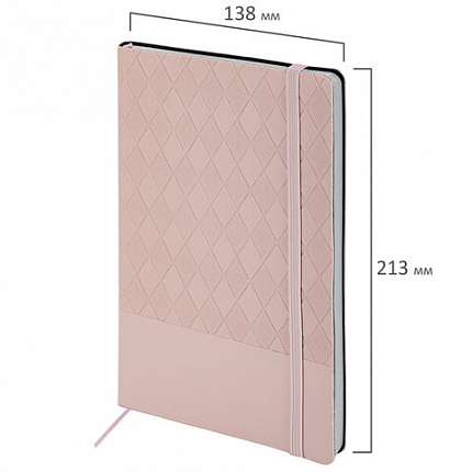 Блокнот А5 138x213 мм, BRAUBERG "Tissage", под кожу, 80 л., резинка, клетка, нежно-розовый, 116604