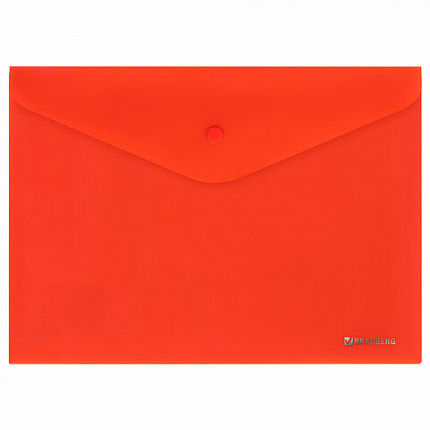 Папка-конверт с кнопкой BRAUBERG "SUPER", А4, матовая непрозрачная, красная, ПРОЧНАЯ 0,2 мм, 272878
