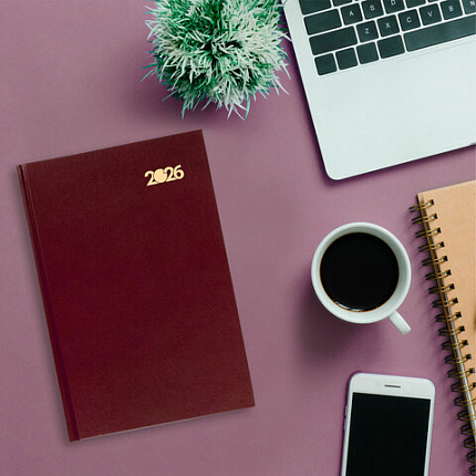 Ежедневник датированный 2026 145х215 мм, А5, STAFF, обложка бумвинил, бордовый, 117306