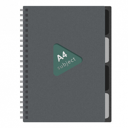 Тетрадь обложка пластик, А4 80л. гребень, 4 съемных разделителя, клетка, BRAUBERG, серый, 405365