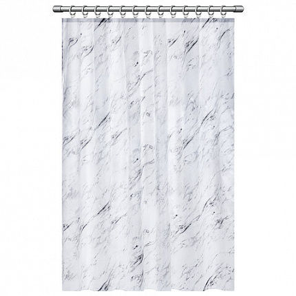 Шторка для ванной ПОЛИЭСТЕР, 180х200 см, кольца в комплекте, БЕЛЫЙ МРАМОР, PRIMILA (ПРИМИЛА), 700084