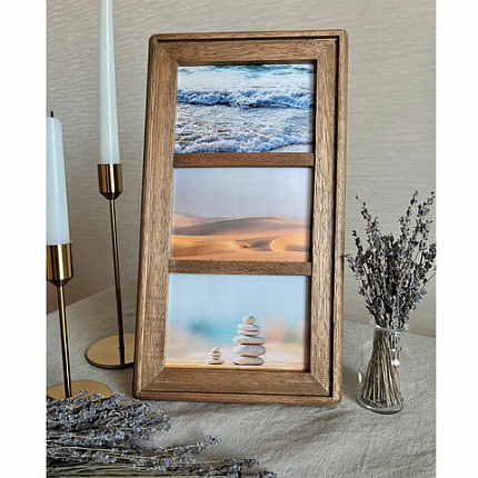 Рамка из мангового дерева BRAUBERG LOFT TRINITY, 3 фото 10х15 см, акриловый экран, 20х35,5 см, 391282