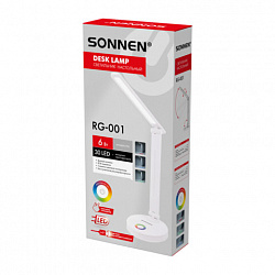 Настольная лампа-светильник, ночник SONNEN RG-001, 30 LED, 6 Вт, 3 режима, RGB-подсветка, белый, 238774