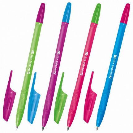 Ручки шариковые BRAUBERG "X-333 NEON MIX", НАБОР 8 ШТУК, СИНИЕ, узел 0,7 мм, линия 0,35 мм, 144536