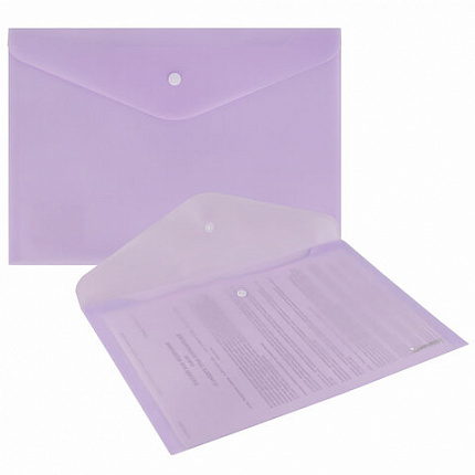 Папка-конверт с кнопкой BRAUBERG Pastel, А4, матовая непрозрачная лиловая, ПРОЧНАЯ, 0,2 мм, 272881