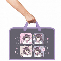 Папка на молнии с ручками ЮНЛАНДИЯ А4, 1 отделение, пластик, ширина 45 мм, "Anime dreamer", 273357