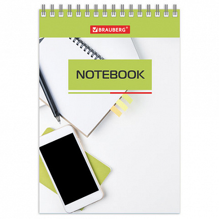 Блокнот МАЛЫЙ ФОРМАТ (97х145 мм) А6, 40 л., гребень, картон, клетка, BRAUBERG, "Идеальный офис", 129823