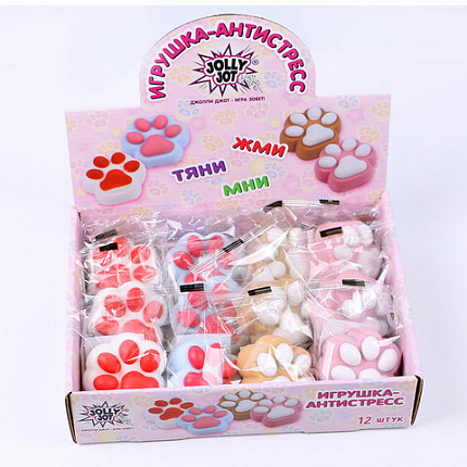 Игрушка-антистресс "КОШАЧЬЯ ЛАПКА", 6х6 см, ассорти 4 цвета, JOLLY JOT (ДЖОЛЛИ ДЖОТ), 665805
