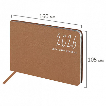 Еженедельник датированный 2026 МАЛЫЙ ФОРМАТ 105х160 мм, А6, BRAUBERG "Blaze", фольга, коричневый, 117217