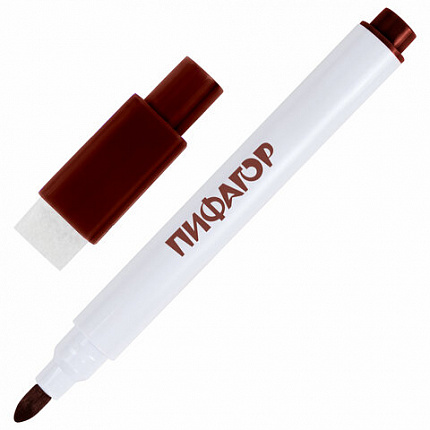 Маркеры стираемые 2 мм для белой доски и планера со стирателем НАБОР 12 ЦВЕТОВ, ПИФАГОР, 152565