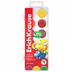 Краски акварельные ERICH KRAUSE "Jolly Friends", 12 цветов, пластиковый пенал, европодвес, 61366