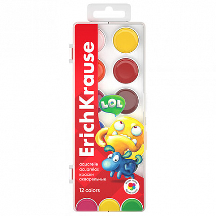 Краски акварельные ERICH KRAUSE "Jolly Friends", 12 цветов, пластиковый пенал, европодвес, 61366