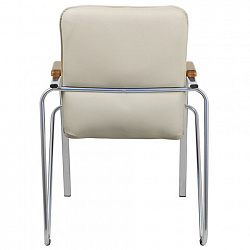 Кресло для приемных и переговорных "Samba", деревянные накладки, хромированный каркас, кожзам бежевый