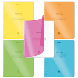 Тетрадь пластиковая обложка (НЕОН) 12 листов, косая линия, BRAUBERG "Smart Cover", АССОРТИ (микс в спайке), 405027