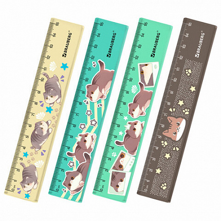 Линейка пластиковая 15 см BRAUBERG "МИЛЫЕ КОТЫ", тонированная, ассорти, 210865