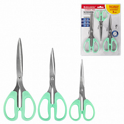 Ножницы BRAUBERG "CLASSIC PRO" 3 шт. (155, 185, 210 мм), мятные ручки, ВЫГОДНАЯ УПАКОВКА, 272979
