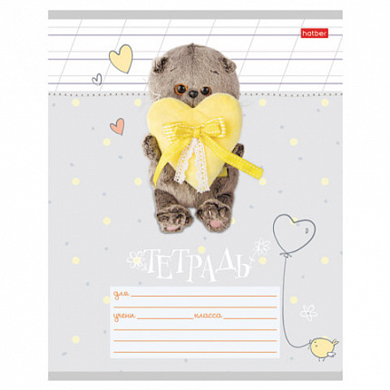 Тетрадь 12 л., HATBER косая линия, обложка картон, "Кот Басик" (микс в спайке), 051747, 12Т5В6