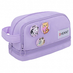 Пенал-органайзер HEIKKI (ХЕЙКИ) с ручкой, значки, 2 отделения, откидная планка, 22x13х10 см, фиолетовый, 273600