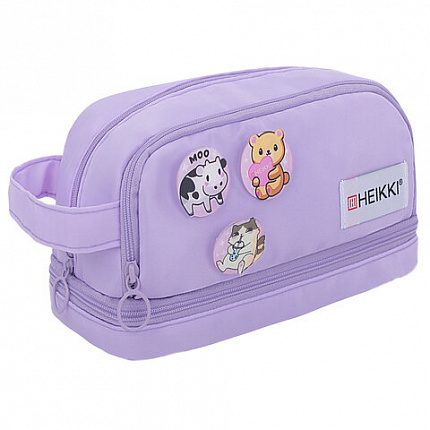 Пенал-органайзер HEIKKI (ХЕЙКИ) с ручкой, значки, 2 отделения, откидная планка, 22x13х10 см, фиолетовый, 273600