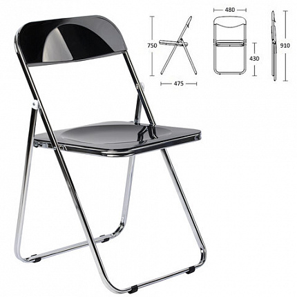 Стул складной глянцевый черный BRABIX "Style CF-015", хромированный каркас, пластик, 533248