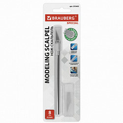 Нож макетный (скальпель) BRAUBERG "Special", 6 лезвий в комплекте, металлический корпус, блистер, 235405