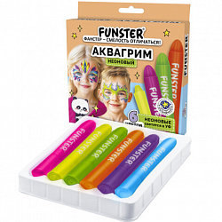 Аквагрим для лица и тела, 6 НЕОНОВЫХ цветов, FUNSTER (ФАНСТЕР), легко смываются, 192573