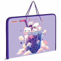 Папка для труда на молнии с ручками ПИФАГОР А4, 1 отделение, пластик, органайзер, "Bubble tea", 273387