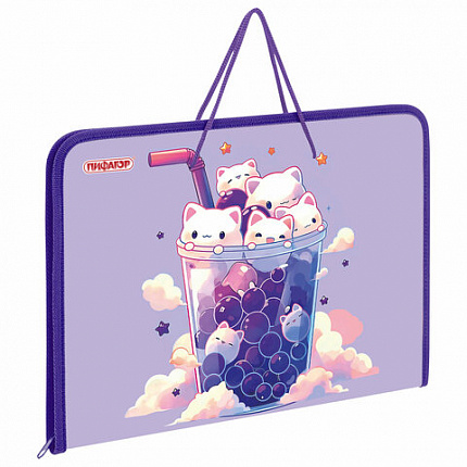 Папка для труда на молнии с ручками ПИФАГОР А4, 1 отделение, пластик, органайзер, "Bubble tea", 273387