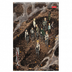 Альбом для рисования А4, 30 листов, спираль, обложка картон, HATBER, 205х300 мм, "Атака Титанов" (5 видов), 083983, 30А4Всп