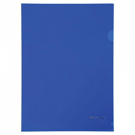 Папка-уголок жесткая, непрозрачная BRAUBERG, синяя, 0,15 мм, 224880