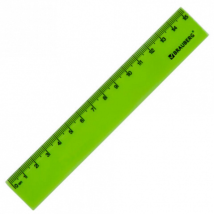 Линейка пластиковая 15 см BRAUBERG "NEON", непрозрачная, ассорти, 210750